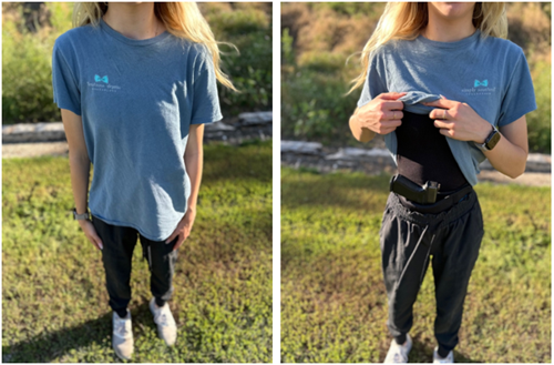 Female demonstrating demonstrated the Crossbreed Modular Belly Band 2.0